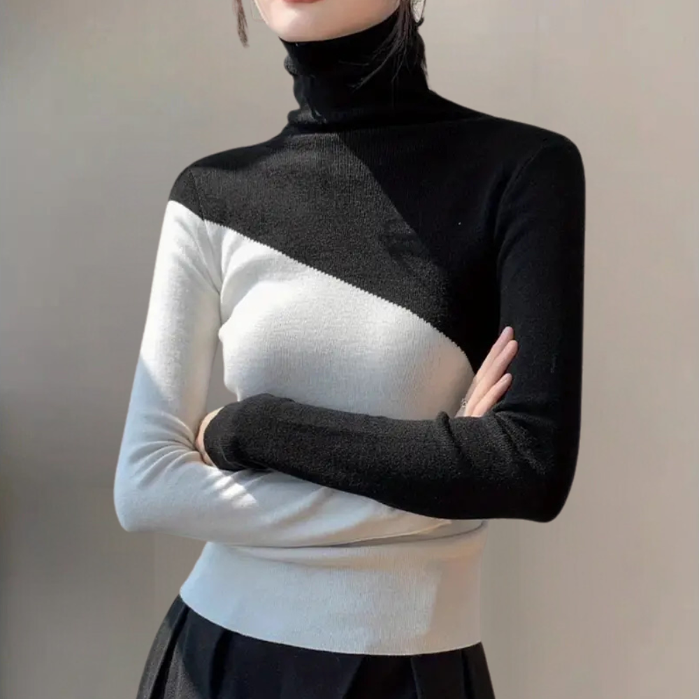 SENIA - Pull élégant en tricot à col montant pour femmes