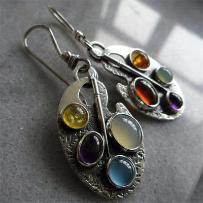 Boucles d'oreilles « Palette de peintre » avec pierres multicolores