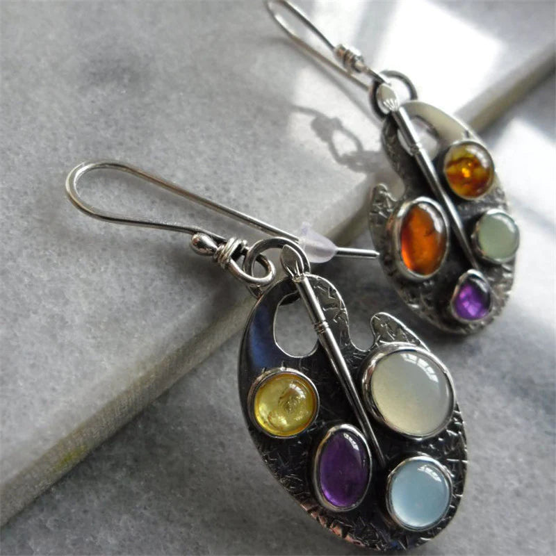 Boucles d'oreilles « Palette de peintre » avec pierres multicolores