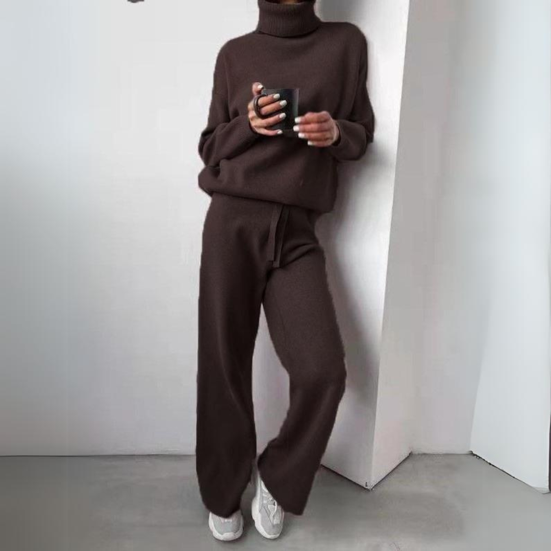 Clara™ - Ensemble confortable de 2 pièces avec pull à col roulé et pantalon long