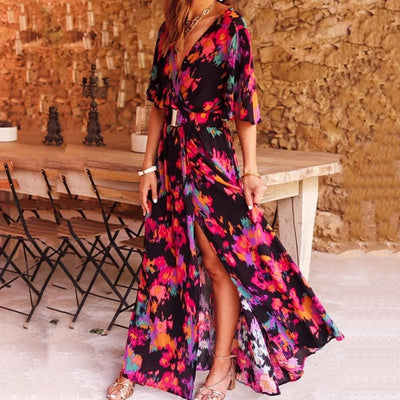 Aurélie - Maxi Robe Portefeuille Élégante En Tissu Léger