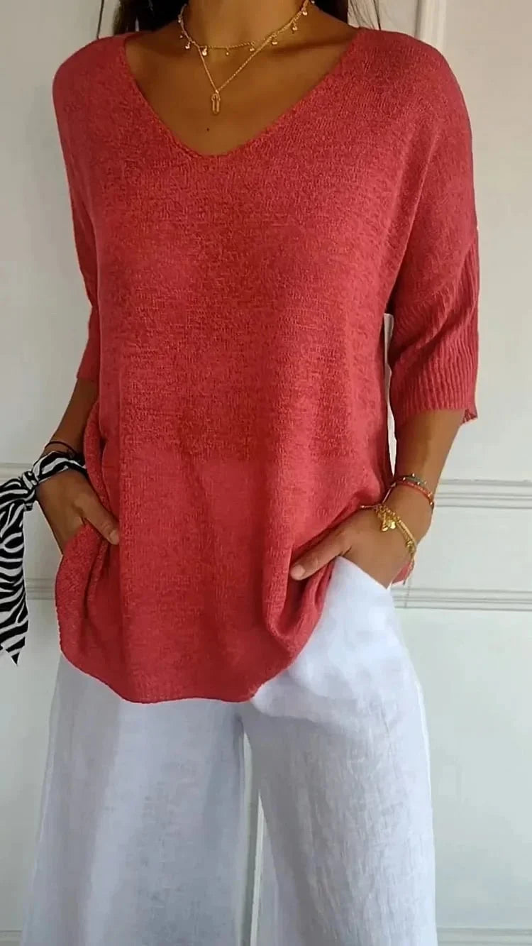 Léna - Pull léger à col V femme