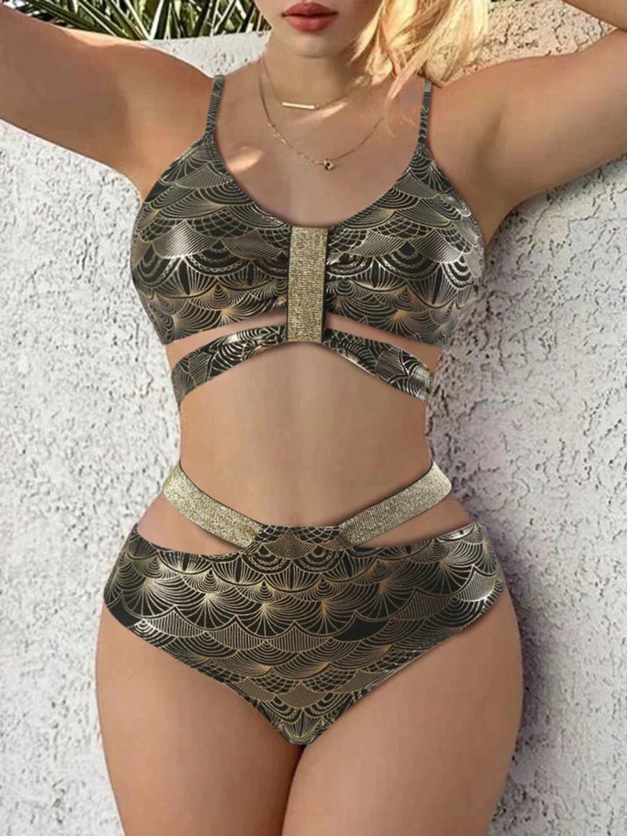 Maillot de bain femme – Push-up structuré – Taille haute – Finition brillante élégante