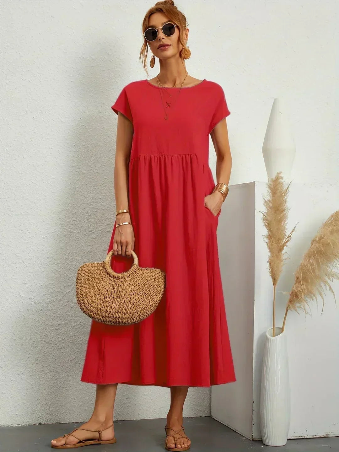 Clémence - Robe En Coton Léger Avec Poches Pour Un Confort Élégant