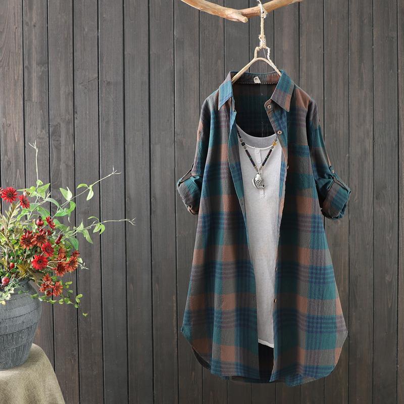 Blouse femme – Coupe ample – Longueur tunique – Fibres naturelles respirantes – À carreaux