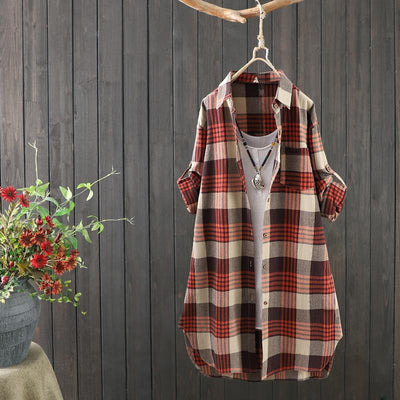 Blouse femme – Coupe ample – Longueur tunique – Fibres naturelles respirantes – À carreaux