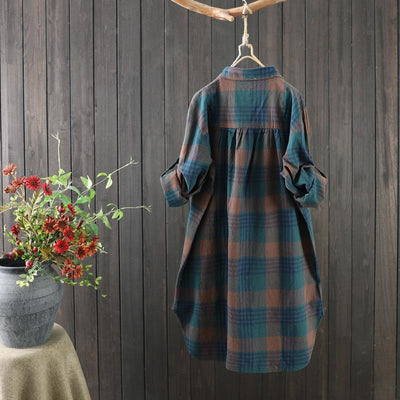 Blouse femme – Coupe ample – Longueur tunique – Fibres naturelles respirantes – À carreaux