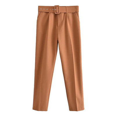 Mikhaela | Pantalon taille haute avec ceinture pour femmes