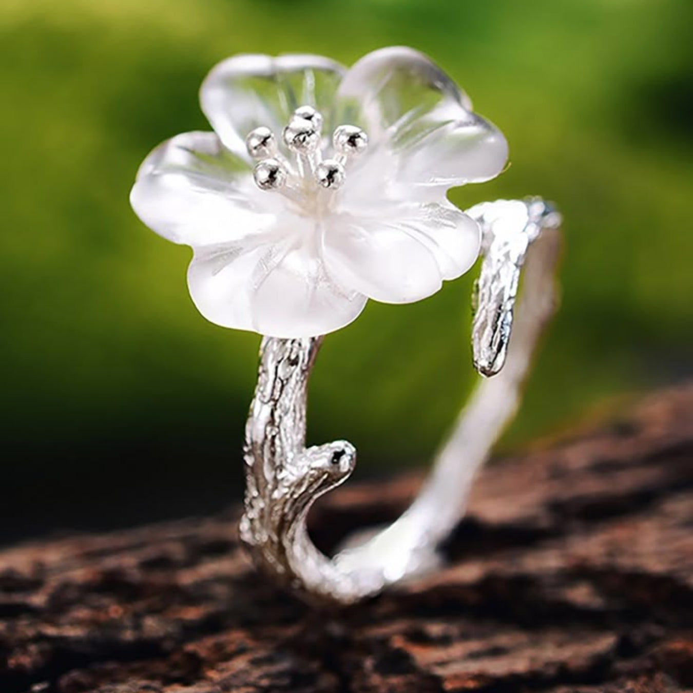 Bague de Lotus Blanc Argenté