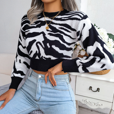 MARILYN - Pull Tricoté Écourté Tendance pour Femme