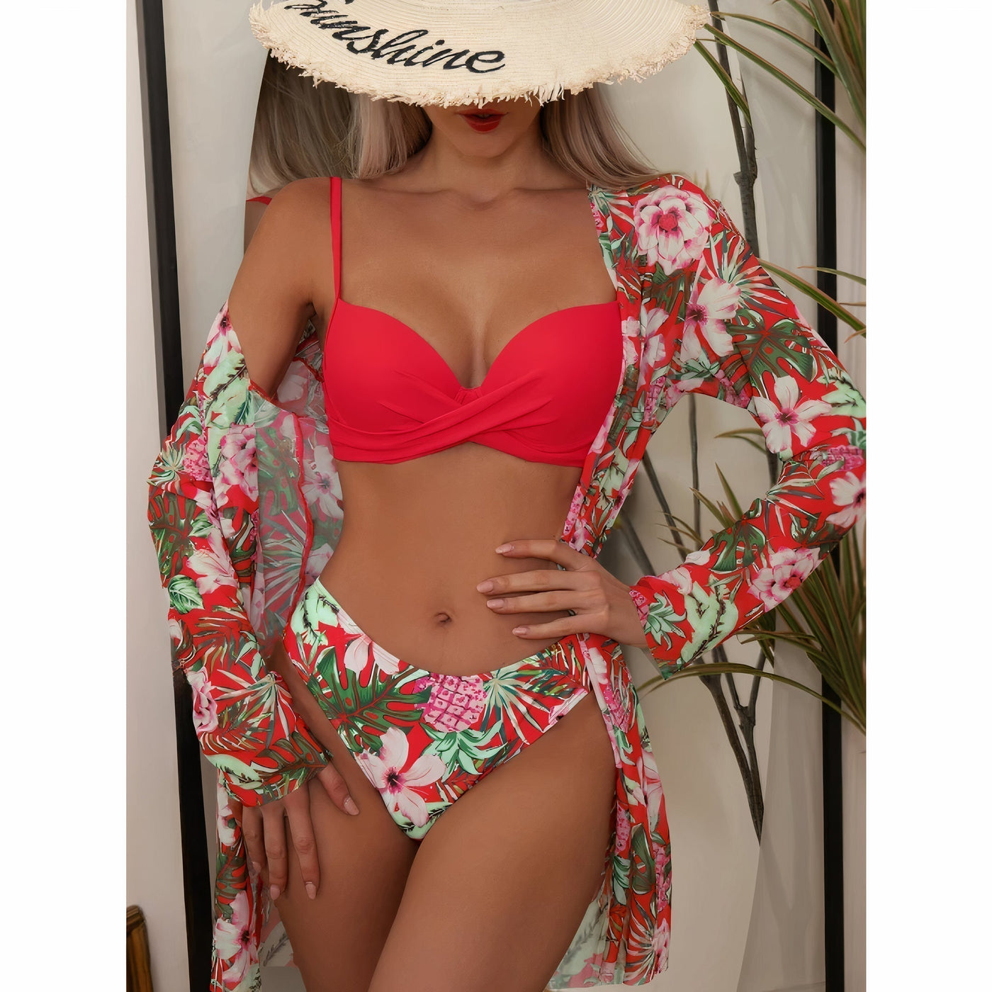 Bikini femme – Haut croisé ajustable – Taille haute – Tissu stretch respirant