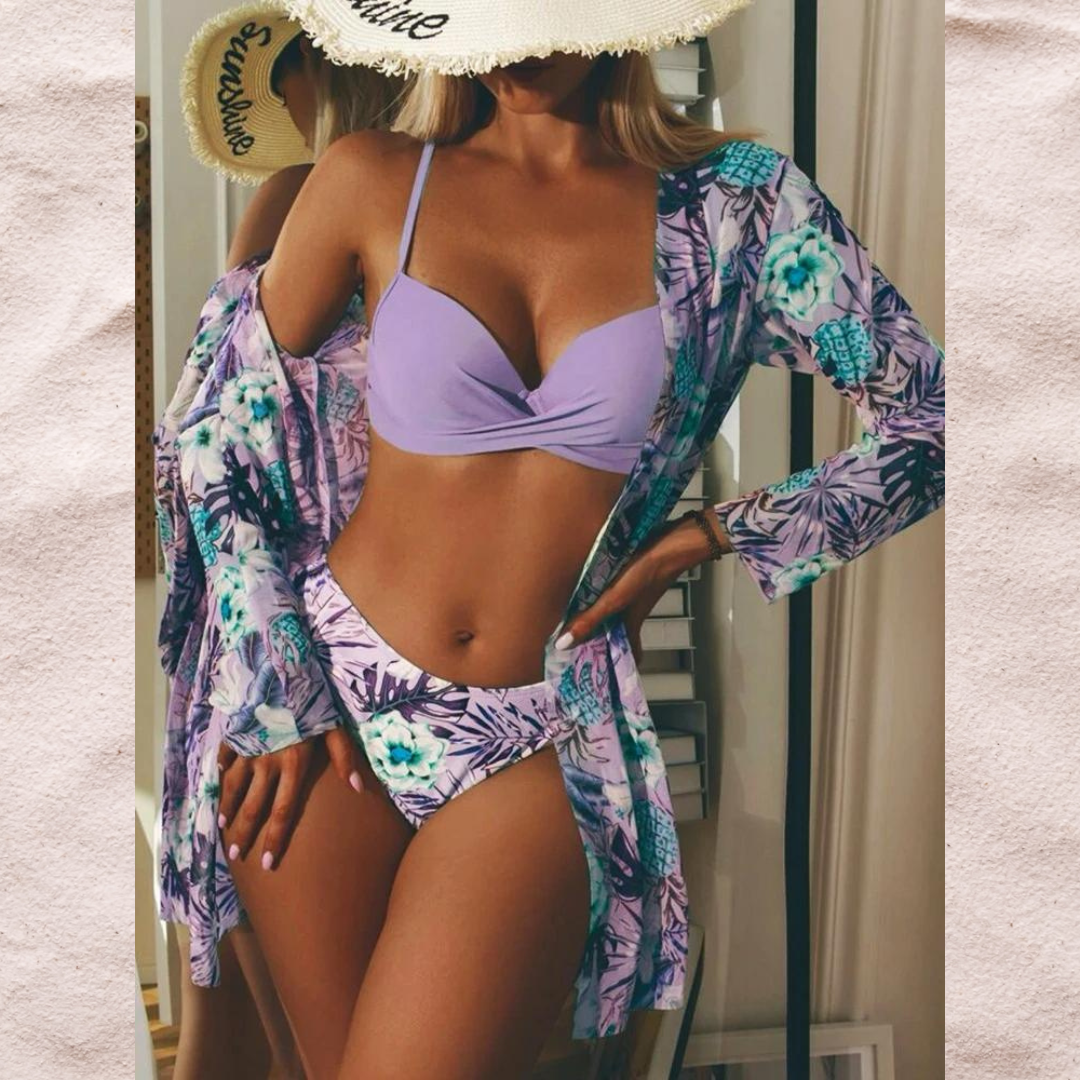 Bikini femme – Haut croisé ajustable – Taille haute – Tissu stretch respirant
