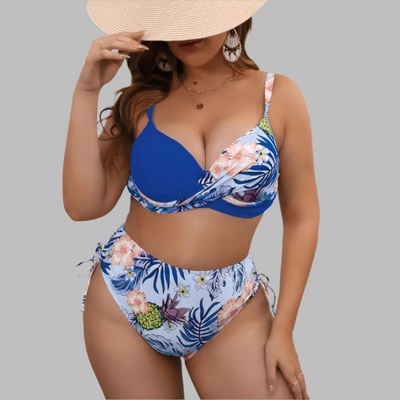 Bikini femme – Taille haute – Haut twist – Bretelles réglables – Liens latéraux