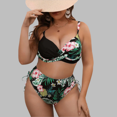 Bikini femme – Taille haute – Haut twist – Bretelles réglables – Liens latéraux