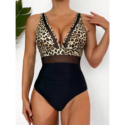 Maillot de bain femme – Une pièce – Décolleté plongeant – Détail en mesh – Coupe échancrée