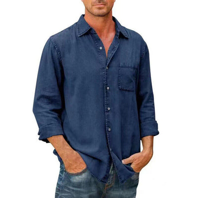 Chemise homme – Coupe décontractée – Tissu respirant – Poche poitrine – Style usé