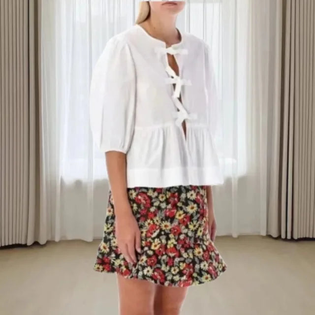 Rose | Blouse tendance avec motif léopard et manches bouffantes