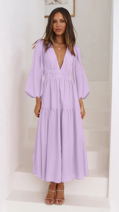 Léonie - Maxi-Robe À Manches Ballon Et Décolleté En V