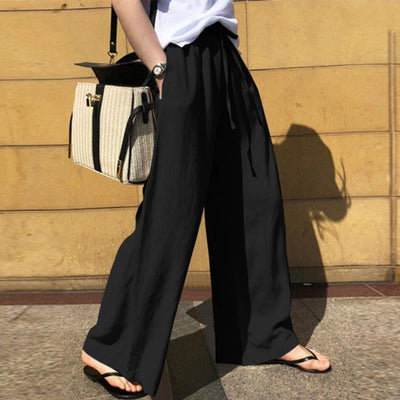 Pantalon Femme Large – Coupe Ample – Tissu Respirant – Taille Élastique avec Cordon