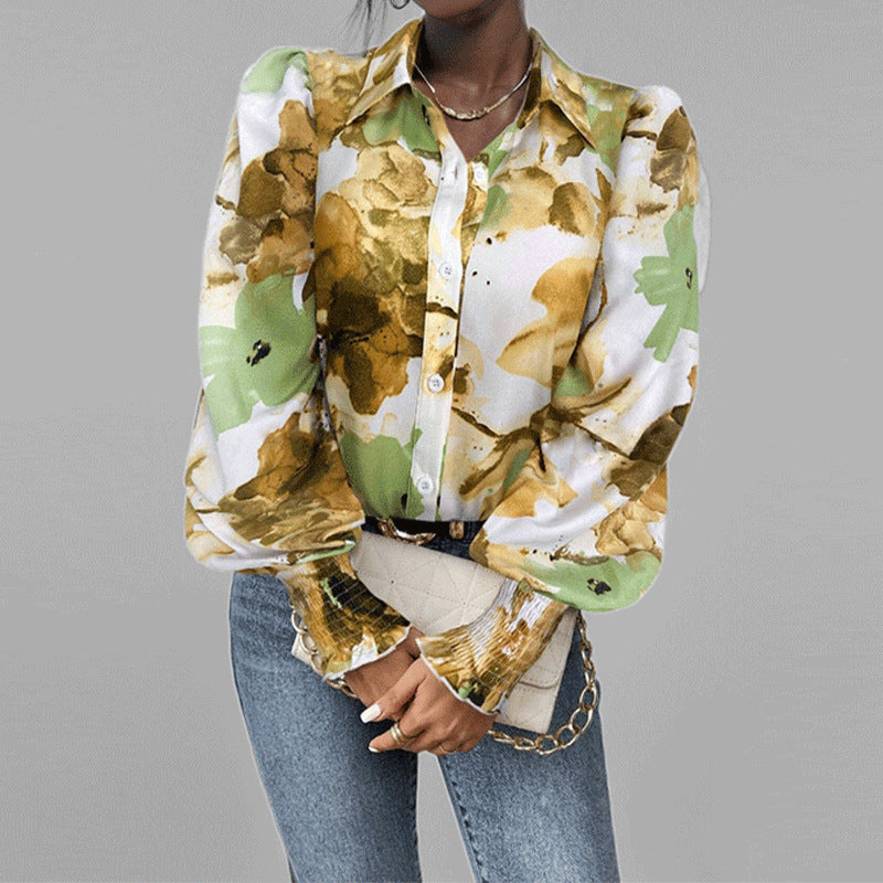 Chemise femme – Coupe oversize – Manches bouffantes – Imprimé floral – Tissu respirant