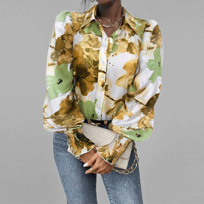 Chemise femme – Coupe oversize – Manches bouffantes – Imprimé floral – Tissu respirant