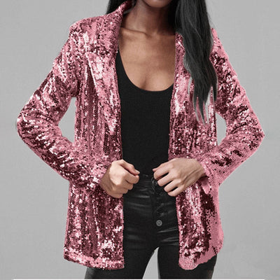Blazer femme – Coupe structurée – Tissu scintillant à sequins – Manches longues – Ouvert