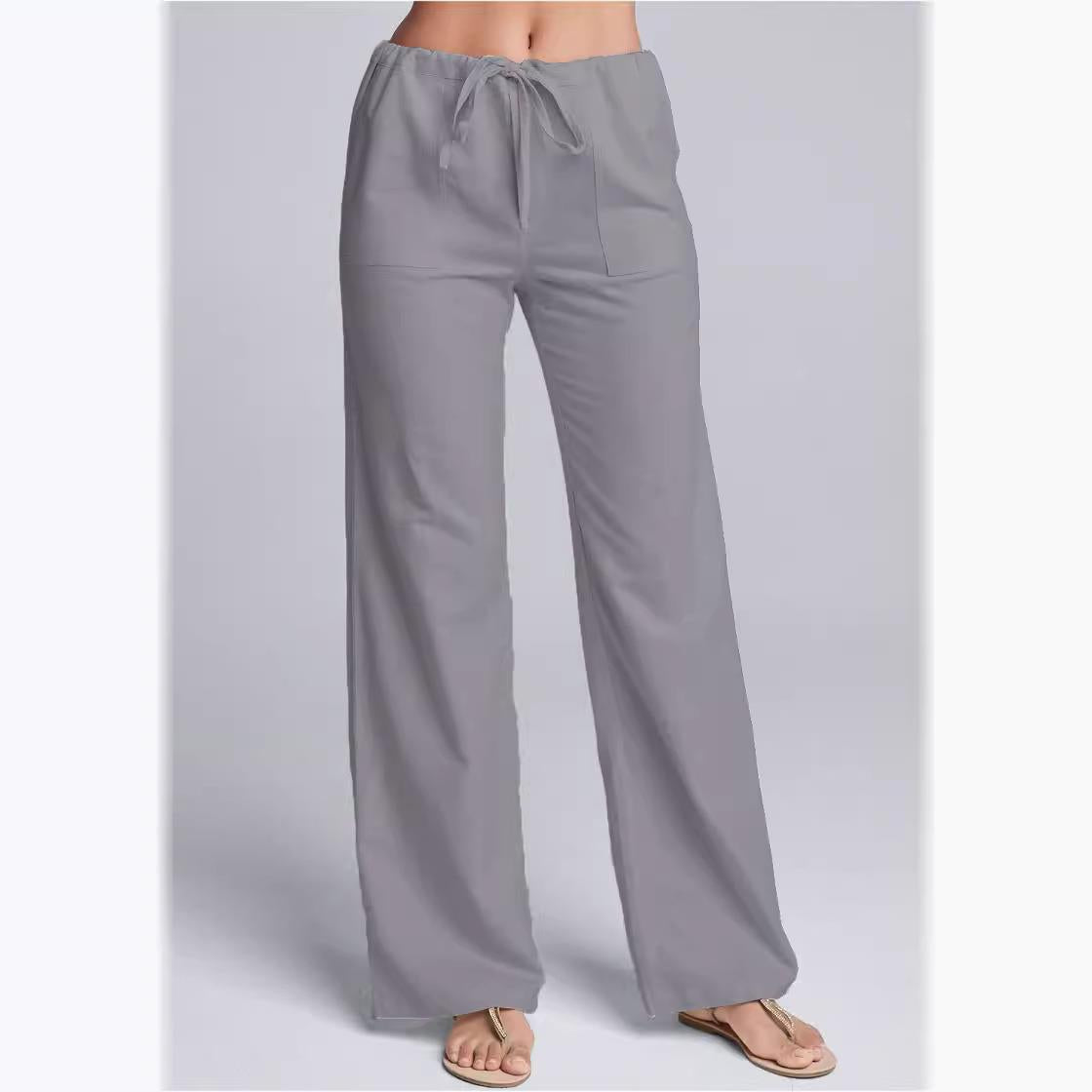Pantalon femme décontracté – Coupe ample – Tissu respirant – Taille élastique avec cordon