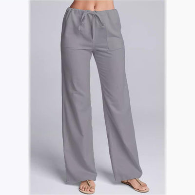Pantalon femme décontracté – Coupe ample – Tissu respirant – Taille élastique avec cordon