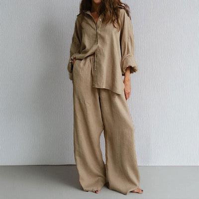 Ensemble Femme Deux Pièces – Coupe Oversize – Tissu Respirant – Chemise et Pantalon Large