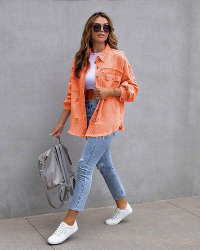 Veste en jean femme – Coupe oversize – Délavage effet usé – Longueur mi-hanches