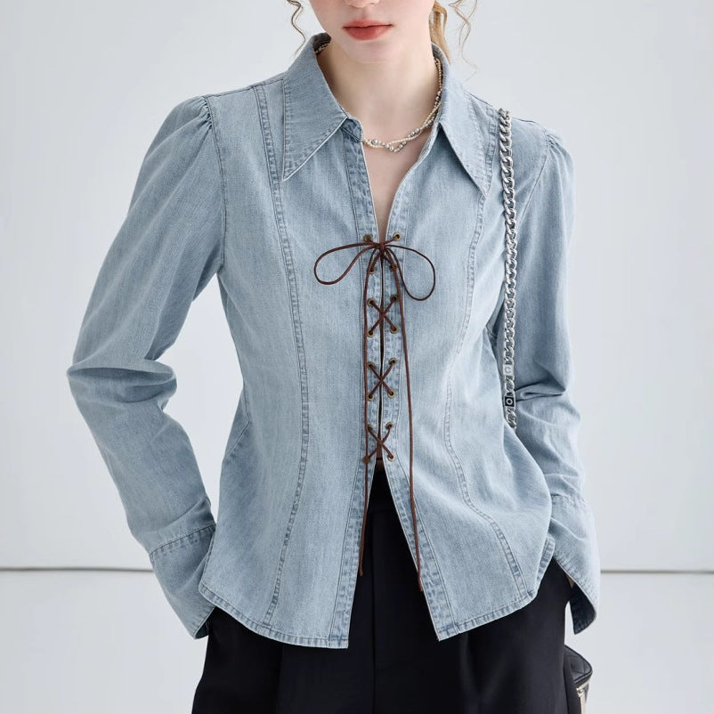 Veste chemise femme – Coupe cintrée – Devant lacé – Manches longues structurées