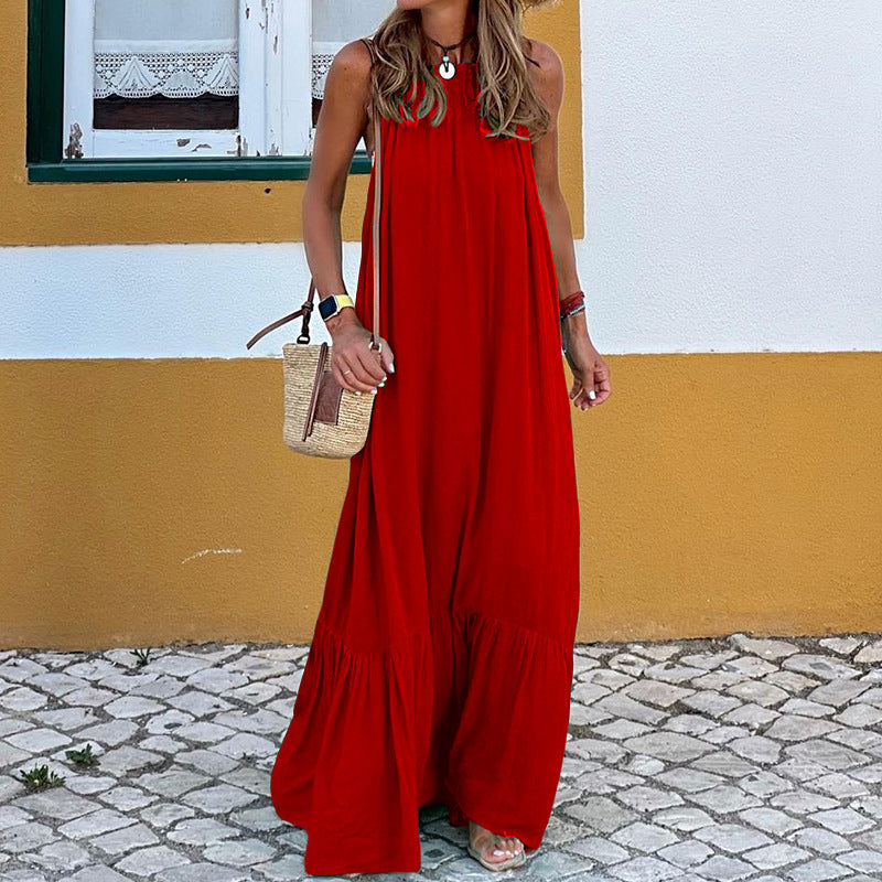 Robe longue femme – Col halter sans manches – Coupe fluide – Fibres naturelles