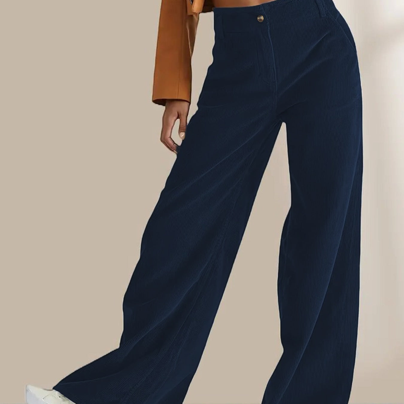 Pantalon Femme – Coupe Droite Taille Haute – Velours Côtelé – Longueur Cheville