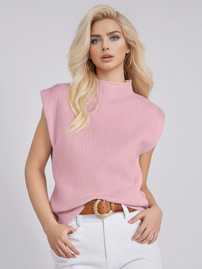Débardeur Femme Col Roulé – Maille Douce – Coupe Ample – Texture Côtelée