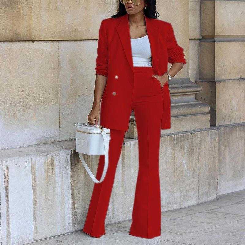 Ensemble Pantalon Blazer Femme – Coupe Décontractée – Pantalon Large – Tissu Lisse