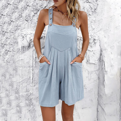 Combinaison Short Femme – Coupe Décontractée – Tissu Respirant – Bretelles Boutonnées