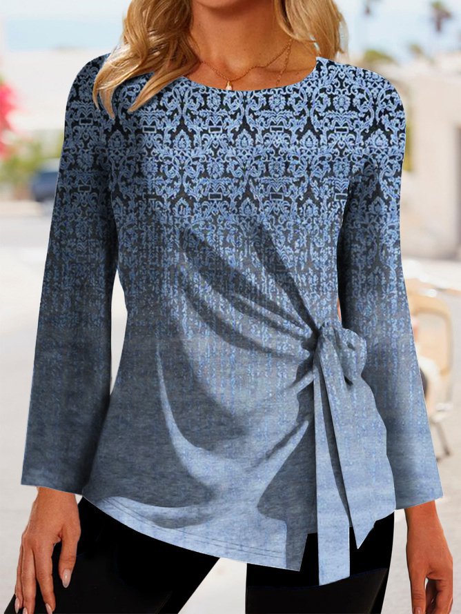 T-shirt femme manches longues – Coupe décontractée – Détail noué côté – Tissu doux respirant