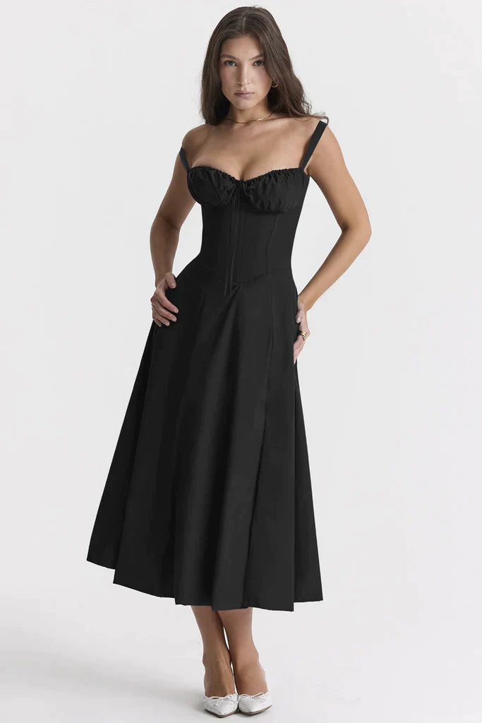 Fabiola - Robe Bustier Midi Avec Corsage Et Bretelles
