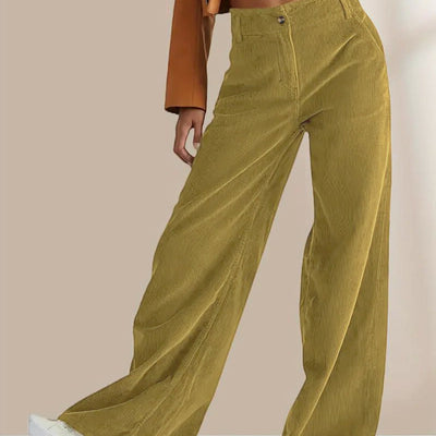 Pantalon Femme – Coupe Droite Taille Haute – Velours Côtelé – Longueur Cheville