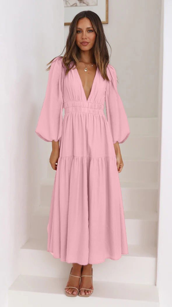 Léonie - Maxi-Robe À Manches Ballon Et Décolleté En V