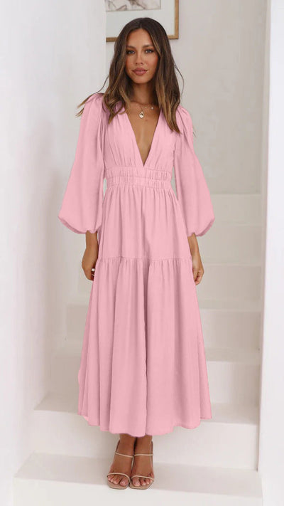 Léonie - Maxi-Robe À Manches Ballon Et Décolleté En V