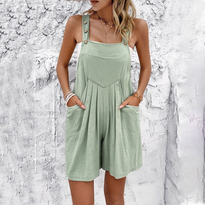 Combinaison Short Femme – Coupe Décontractée – Tissu Respirant – Bretelles Boutonnées