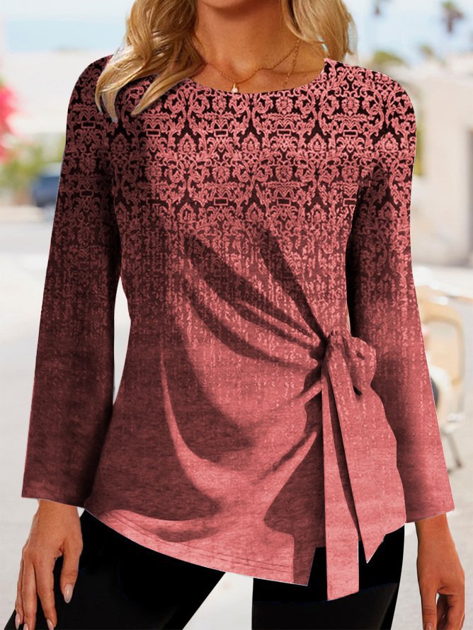T-shirt femme manches longues – Coupe décontractée – Détail noué côté – Tissu doux respirant