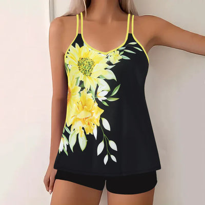 Tankini femme – Ensemble 2 pièces – Décolleté en V – Bretelles fines – Coupe confortable