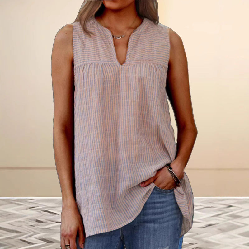 Tunique femme sans manches – Coupe ample – Rayée – Fibres naturelles respirantes