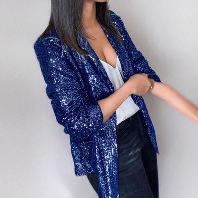 Blazer femme – Coupe structurée – Tissu scintillant à sequins – Manches longues – Ouvert
