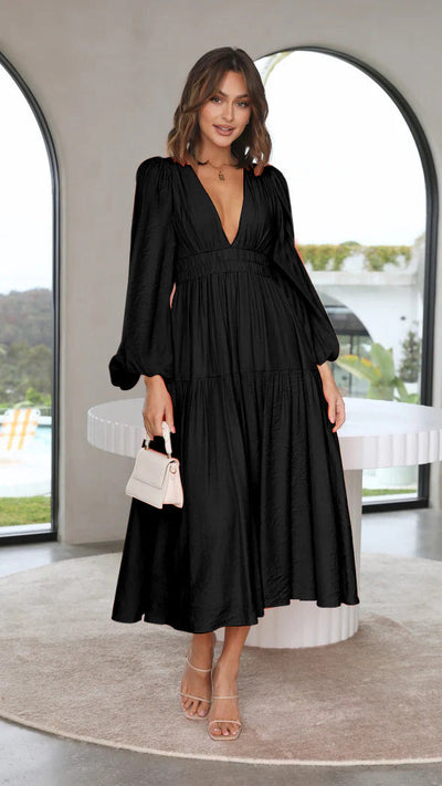 Léonie - Maxi-Robe À Manches Ballon Et Décolleté En V