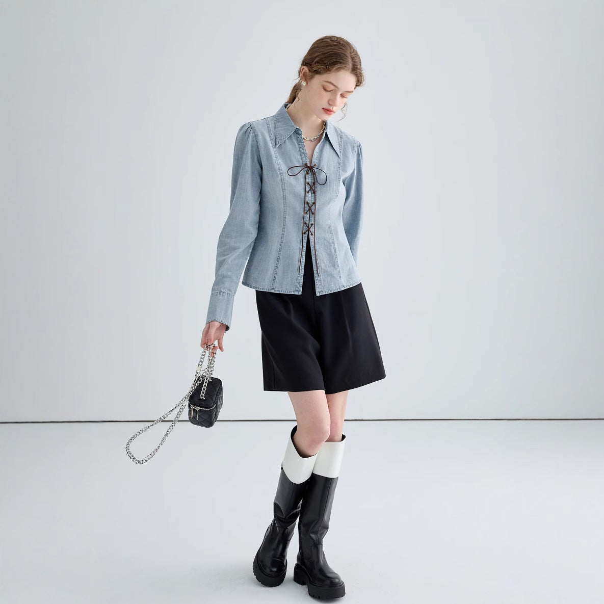 Veste chemise femme – Coupe cintrée – Devant lacé – Manches longues structurées