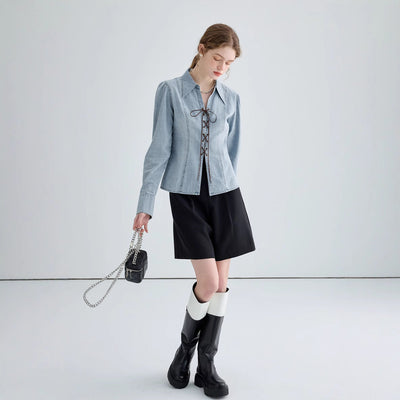 Veste chemise femme – Coupe cintrée – Devant lacé – Manches longues structurées