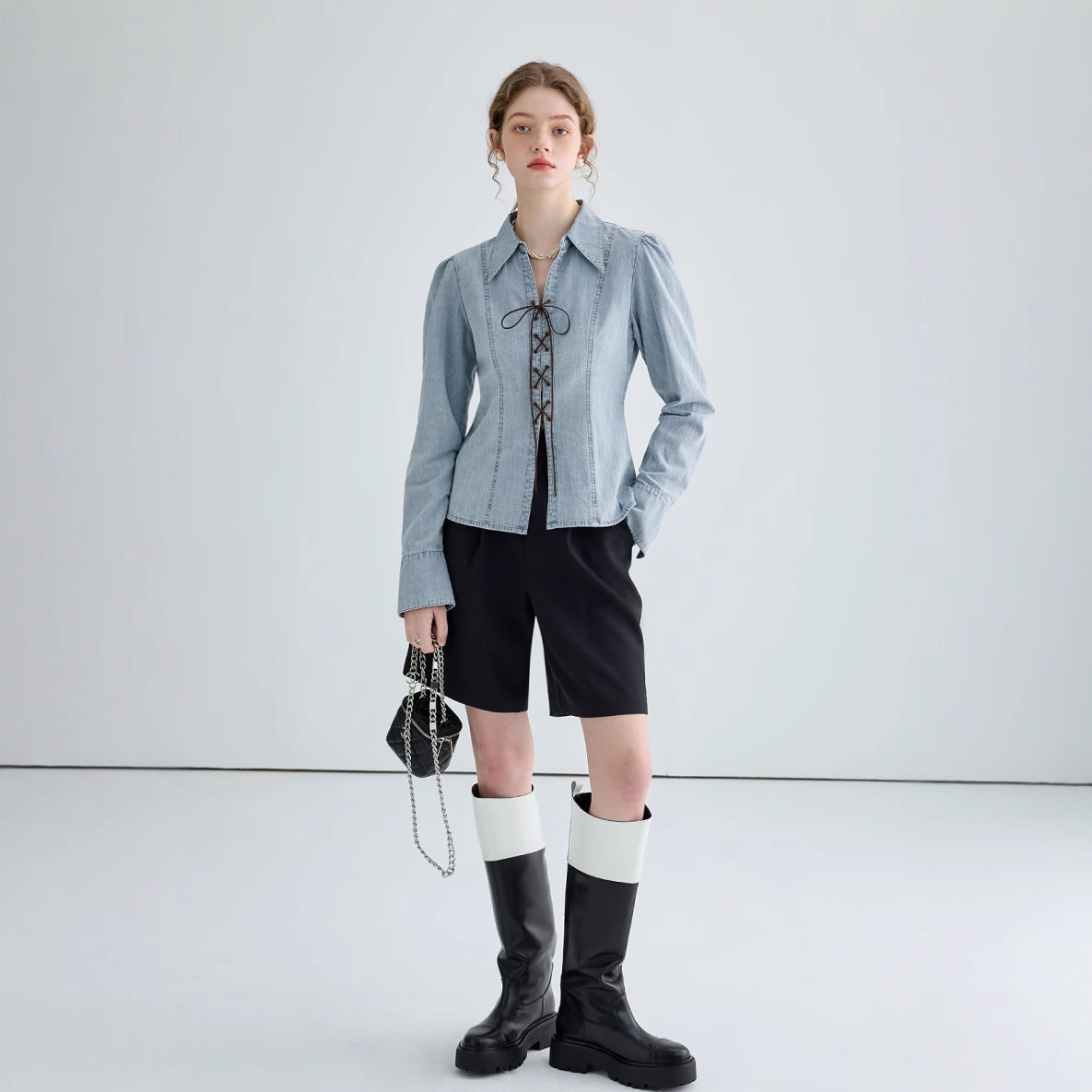 Veste chemise femme – Coupe cintrée – Devant lacé – Manches longues structurées
